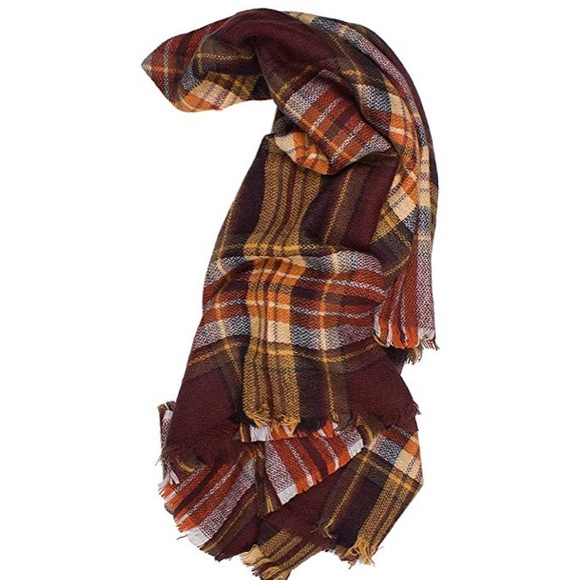 π NWOT Fall Autumnal Orange & Yellow Plaid Scarf - Picture 3 of 4